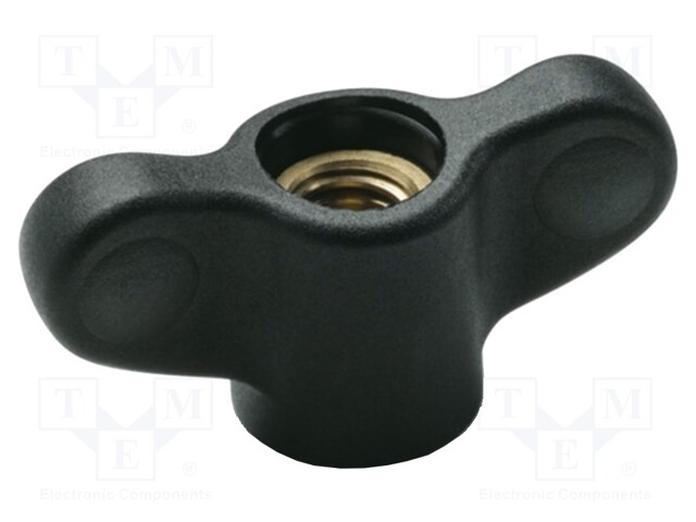 Knob wing; assembly pass through hole; M6; 12mm; H: 16.5mm; black