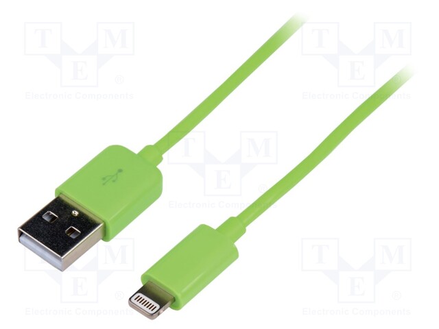 Cable; USB 2.0; USB A plug,Apple Lightning plug; 1m; green