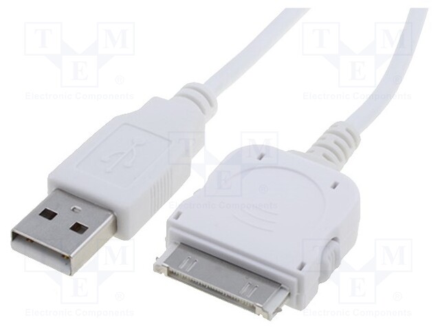 Cable; USB 2.0; USB A plug,Apple Dock plug; 1.2m; white