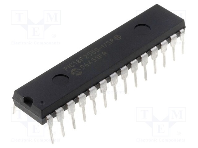 PIC microcontroller; Memory: 32kB; SRAM: 2048B; EEPROM: 256B; THT