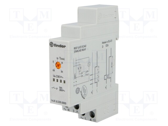 Staircase timer; IP20; 230VAC; SPST-NO; DIN; 16A; -10÷60°C