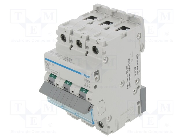 Circuit breaker; 230/400VAC; Inom: 16A; Poles: 3; DIN; Charact: D