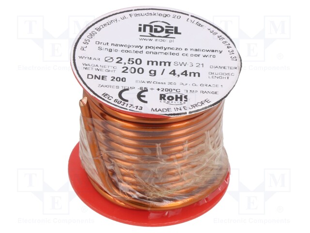 Coil wire; single coated enamelled; 2.5mm; 200g; -65÷200°C