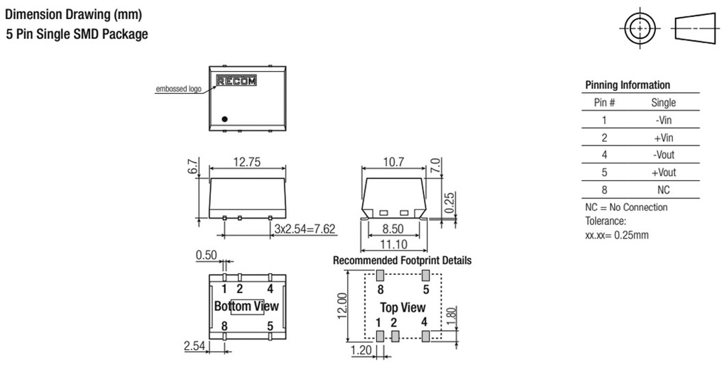 Converter: DC/DC; 1W; Uin: 2.97÷3.63V; Uout: 5VDC; Iout: 200mA; SMD