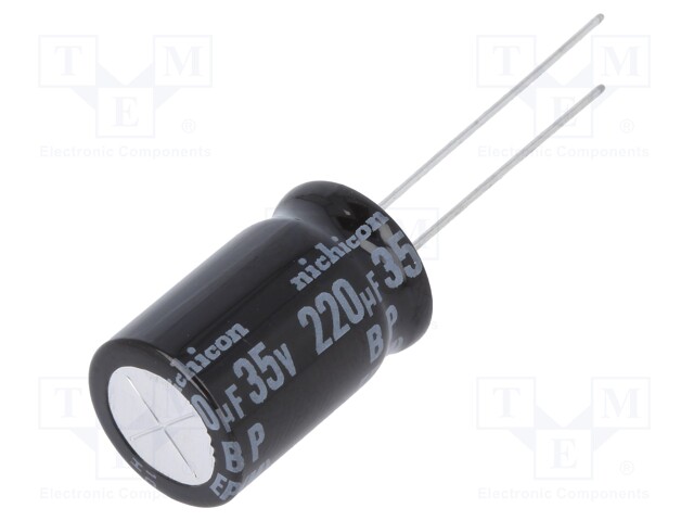 Capacitor: electrolytic; bipolar; THT; 220uF; 35VDC; Ø12.5x20mm