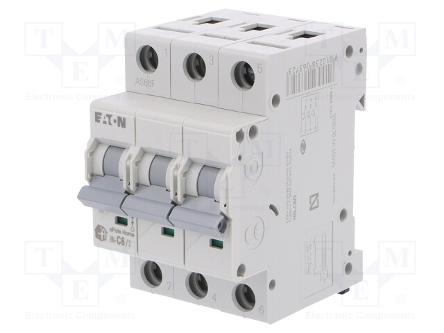 Circuit breaker; 230/400VAC; Inom: 6A; Poles: 3; DIN; Charact: C; 6kA