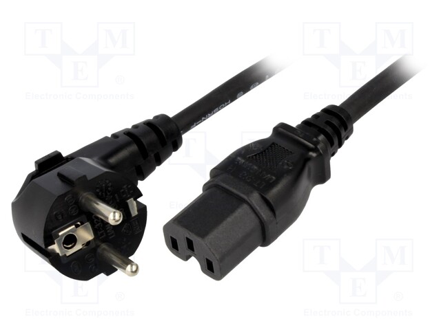 Cable; CEE 7/7 (E/F) plug angled,IEC C15 female; 5m; black; 10A