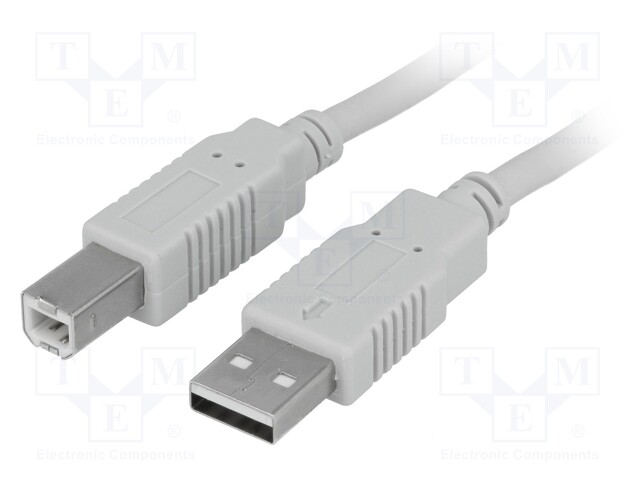 Cable; USB 2.0; USB A plug,USB B plug; 5m; light grey