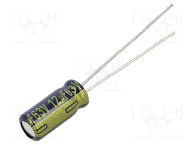 Electrolytic Capacitor, 12 µF, 63 V, EEUFC Series, ± 20%, Radial Leaded, 1000 hours @ 105°C