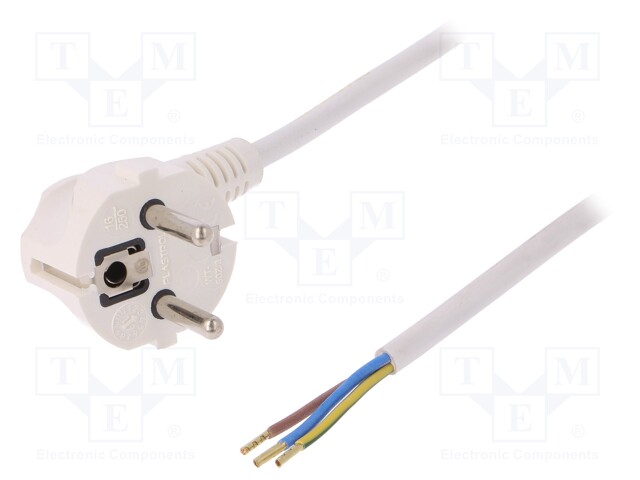 Cable; SCHUKO plug,CEE 7/7 (E/F) plug angled,wires; 10m; white