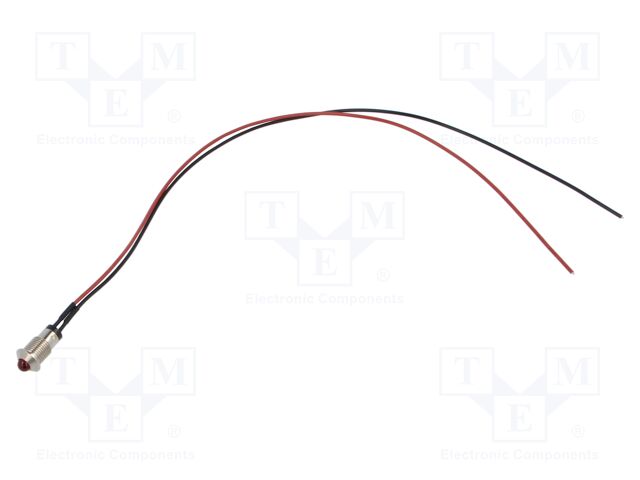 Indicator: LED; prominent; red; 2VDC; Ø8mm; MPC; leads 300mm; metal