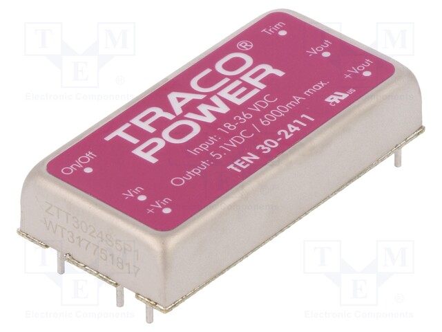 Converter: DC/DC; 30W; Uin: 18÷36V; 5.1VDC; Iout: 6000mA; 2"x1"; 31g