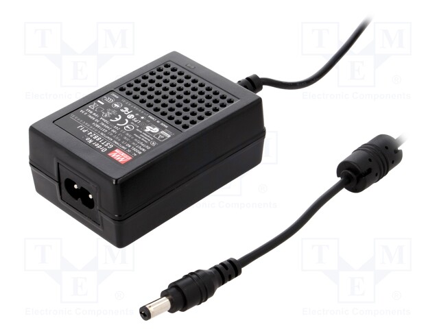 Power supply: switched-mode; 24VDC; 0.75A; Out: 5,5/2,1; 18W; 88%