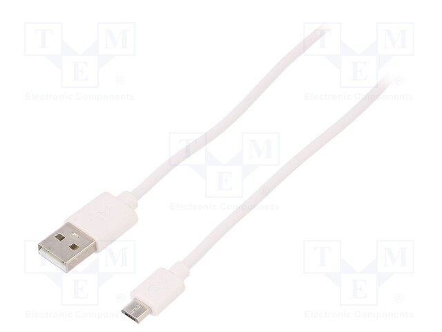 Cable; USB 2.0; USB A plug,USB B micro plug; 1m; white