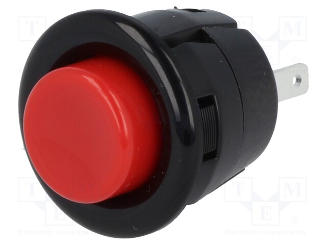 Switch: push-button; Pos: 2; SPST-NO; 3A/125VAC; red; Illumin: none