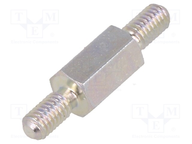 Screwed spacer sleeve; 8mm; Ext.thread: M3; hexagonal; steel; zinc