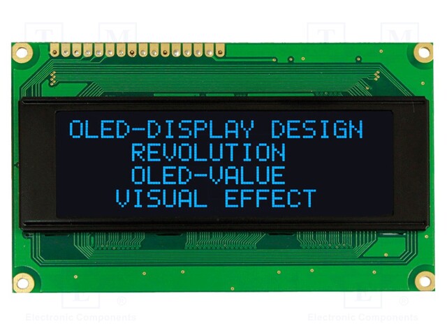 Display: OLED; alphanumeric; 20x4; Dim: 98x60x10mm; blue; PIN: 16