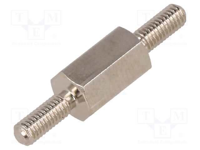 Screwed spacer sleeve; 10mm; Ext.thread: M3; hexagonal; brass