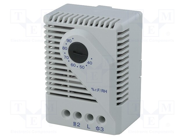 Sensor: hygrostat; Contacts: SPDT; 5A; 250VAC; IP20; Mounting: DIN