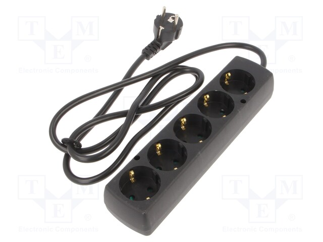 Extension lead; Schuko; Sockets: 5; black; 3x1,5mm2; 1.5m; 16A