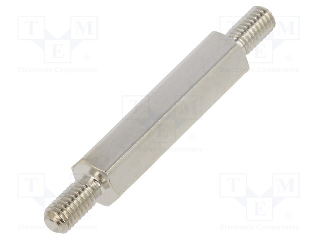 Screwed spacer sleeve; 20mm; Ext.thread: M3; hexagonal; brass