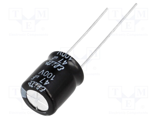 Capacitor: electrolytic; THT; 47uF; 100VDC; Ø10x12.5mm; Pitch: 5mm