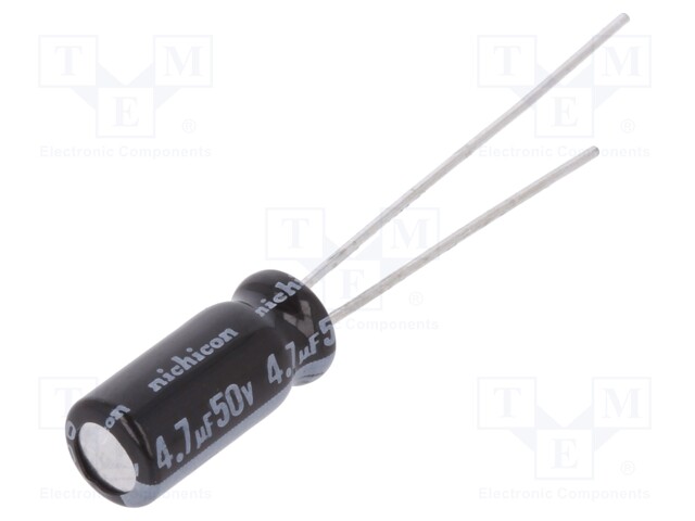 Capacitor: electrolytic; THT; 4.7uF; 50VDC; Ø5x11mm; Pitch: 2mm