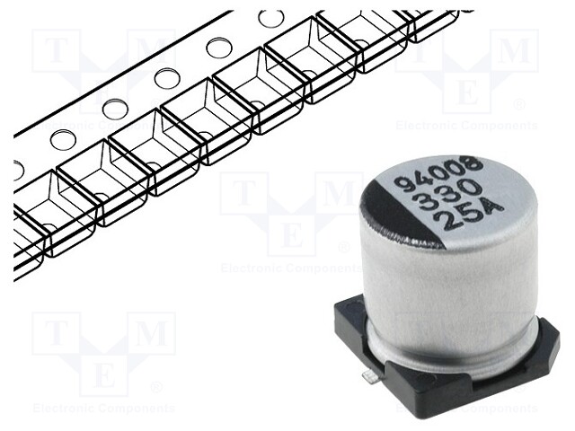 Capacitor: electrolytic; SMD; 330uF; 25VDC; Ø10x10mm; ±20%; 5000h