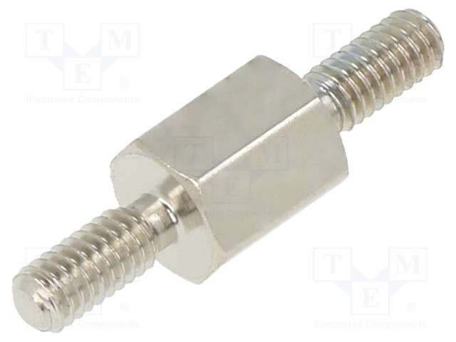 Screwed spacer sleeve; 6mm; Ext.thread: M2,5; hexagonal; brass