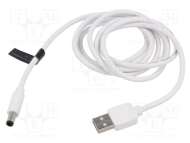 Cable; DC 5,5/2,5 plug,USB A plug; nickel plated; 1m; white; PVC