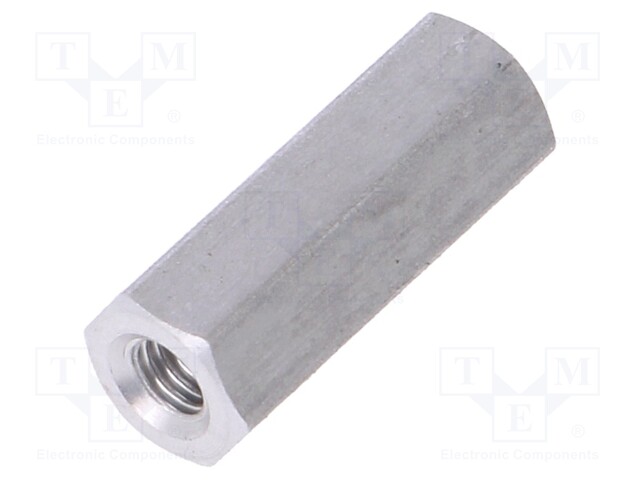 Screwed spacer sleeve; Int.thread: M3; 15mm; hexagonal; aluminium