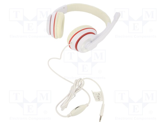 Headphones with microphone; white,red; Jack 3,5mm; headphones