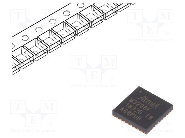 AVR microcontroller; EEPROM: 256B; SRAM: 4kB; Flash: 32kB; QFN32