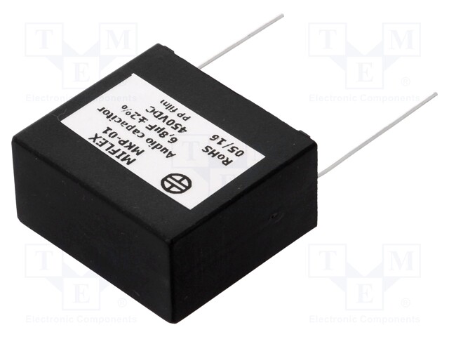 Capacitor: polypropylene; 6.8uF; 450VDC; 37.5mm; ±2%; 42.5x38x21mm