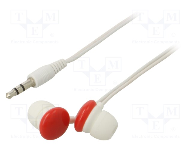 Headphones; white,red; Jack 3,5mm; in-ear; 50Hz÷18kHz; 1.2m