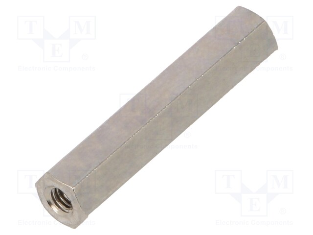 Screwed spacer sleeve; Int.thread: M2,5; 25mm; hexagonal; brass