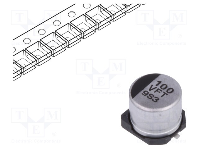 Capacitor: electrolytic; low impedance; 100uF; 35VDC; Case: D; FT