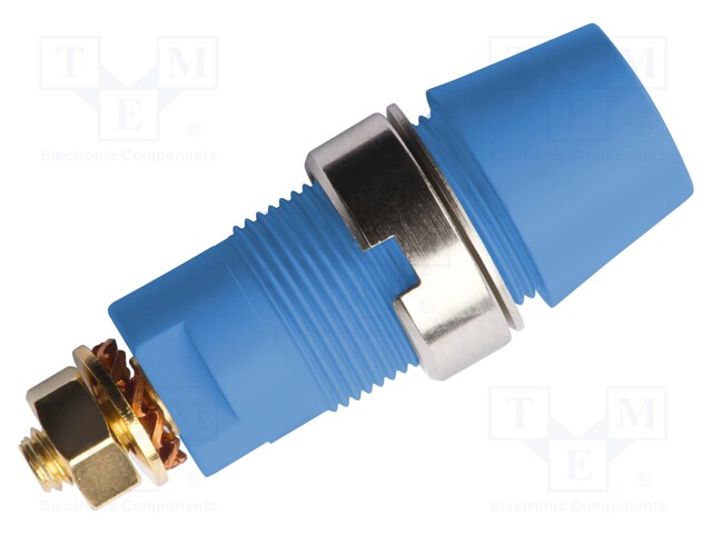 Socket; 4mm banana; 32A; 1kVDC; blue; gold-plated; screw; insulated