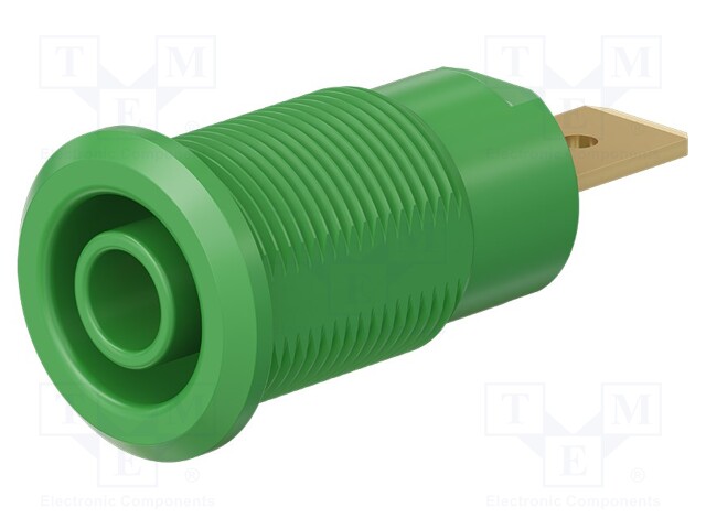 Socket; 4mm banana; 32A; 1kV; Cutout: Ø12.2mm; green; gold-plated