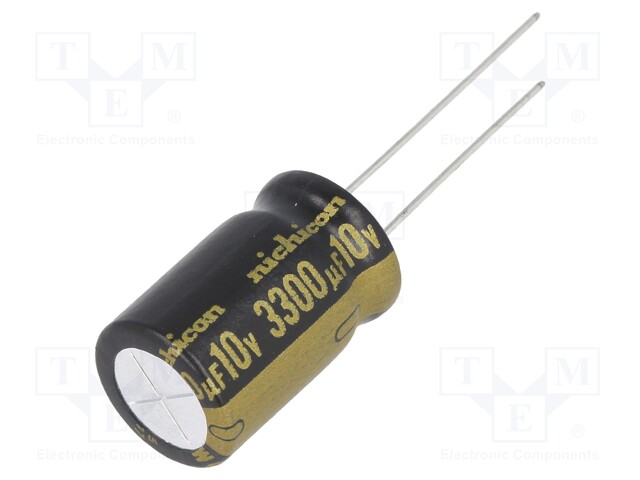 Capacitor: electrolytic; THT; 3300uF; 10VDC; Ø12.5x20mm; Pitch: 5mm