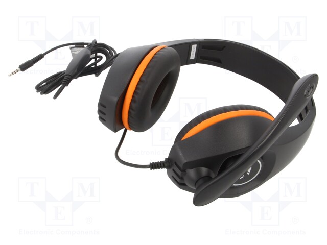 Headphones with microphone; black,orange; Jack 3,5mm; 32Ω; 2m