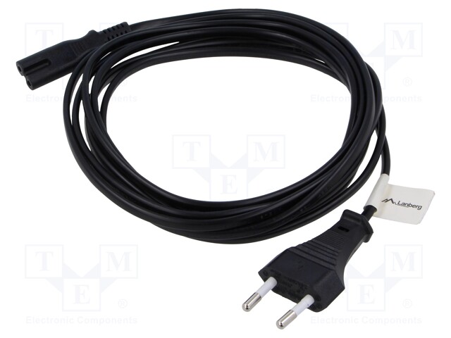 Cable; CEE 7/16 (C) plug,IEC C7 female; PVC; Len: 3m; black