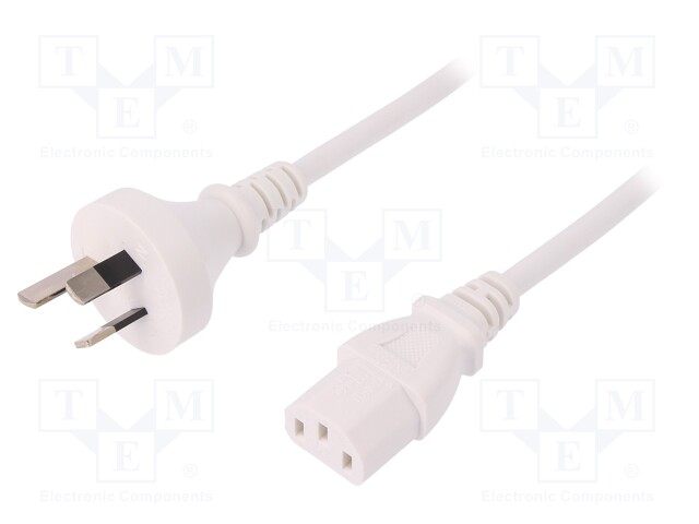 Cable; IEC C13 female,AS/NZS 3112 (I) plug; 1.5m; white; PVC