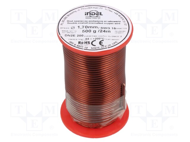 Coil wire; double coated enamelled; 1.7mm; 500g; -65÷200°C