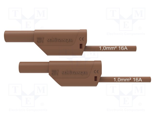 Test lead; 16A; banana plug 4mm,both sides; Urated: 1kV; brown