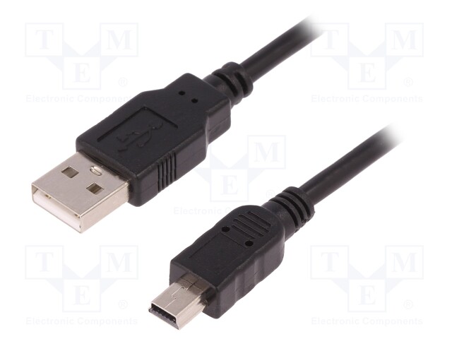 Cable; USB 2.0; USB A plug,USB B mini plug; 1.8m; black