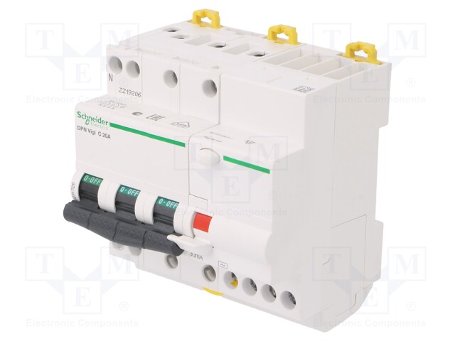 RCBO breaker; Inom: 20A; Ires: 30mA; Max surge current: 250A; DIN