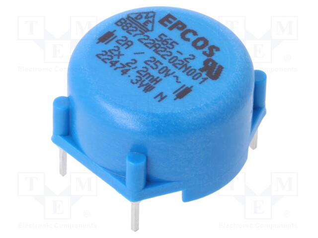Inductor: wire; THT; 2.2mH; 2A; 130mΩ; 250VAC; 20x12.5mm; ±30%