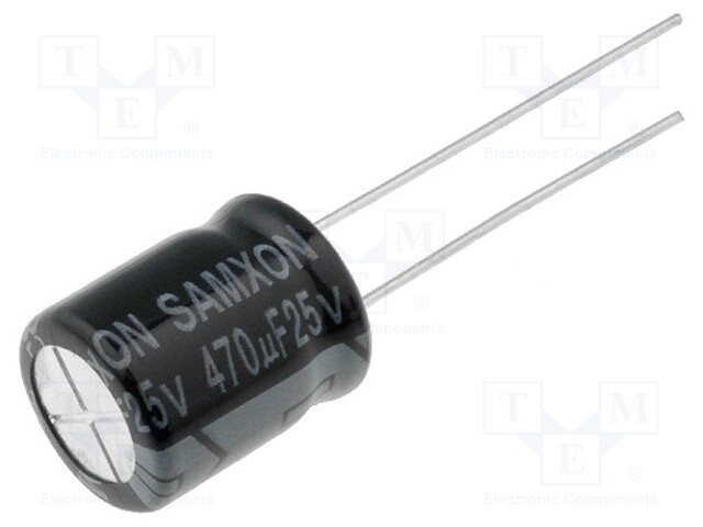 Capacitor: electrolytic; THT; 470uF; 25VDC; Ø10x12.5mm; Pitch: 5mm