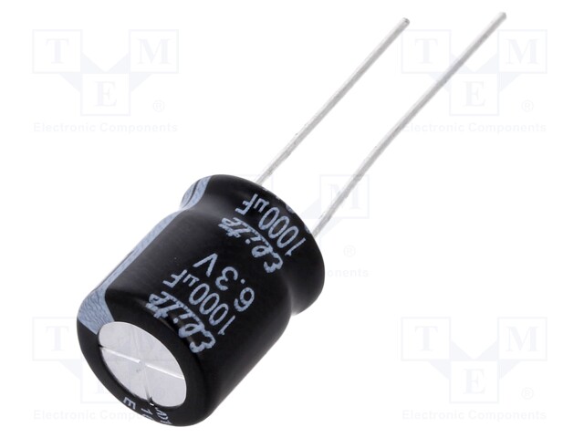 Capacitor: electrolytic; THT; 1000uF; 6.3VDC; Ø10x12.5mm; ±20%